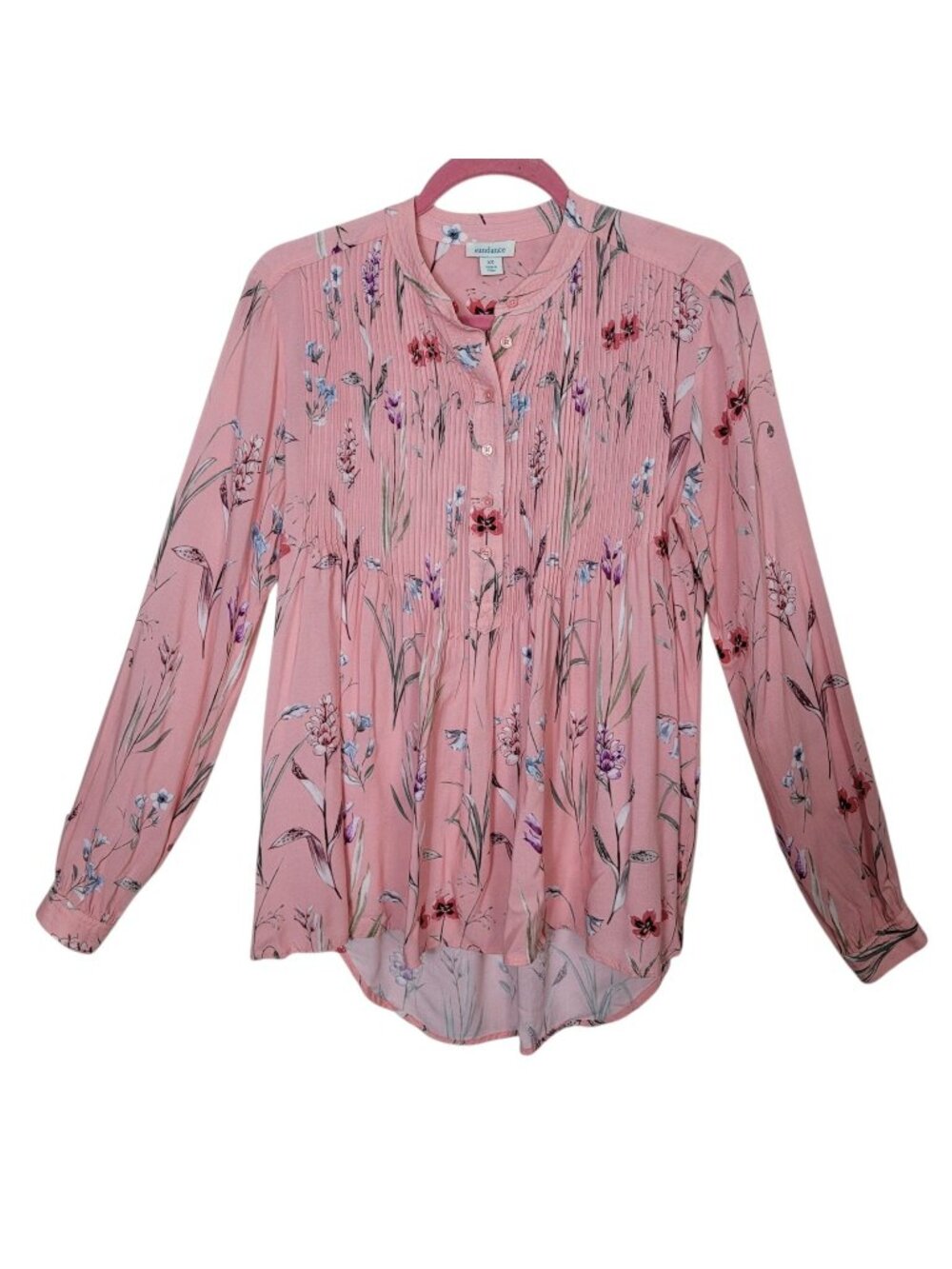 Sundance Peachy Pink Micro Pleated Popover Tunic Blouse High Low Sz XS Rayon